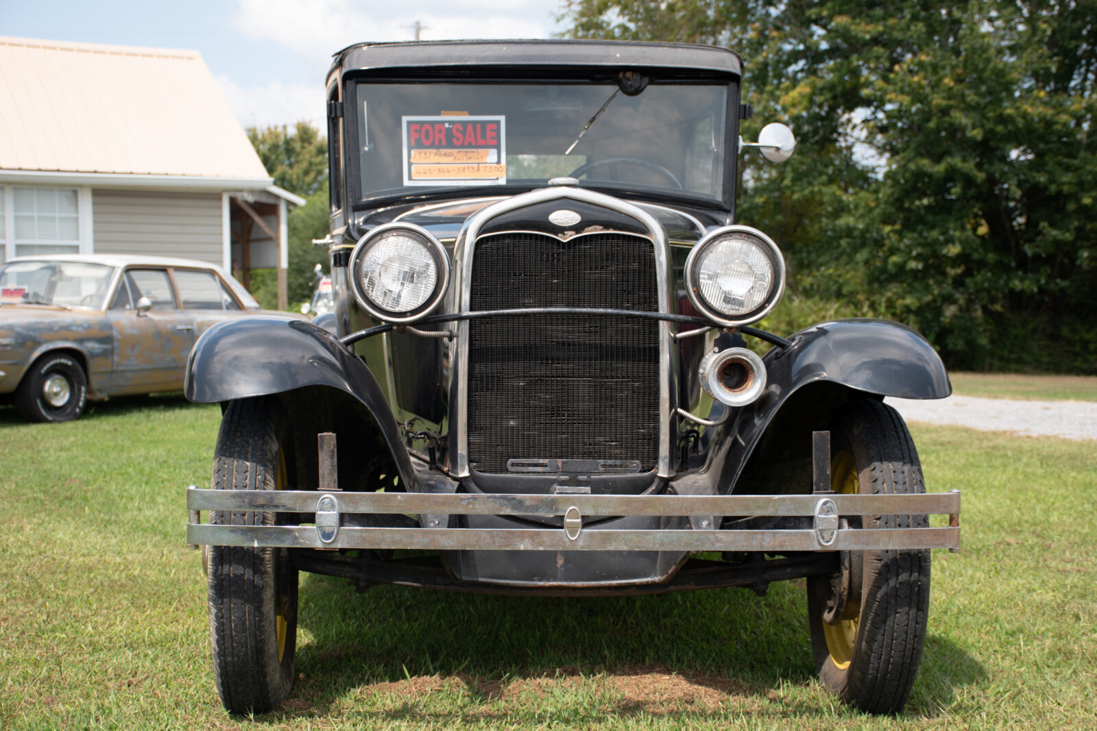 Front view of a Model A classic car.